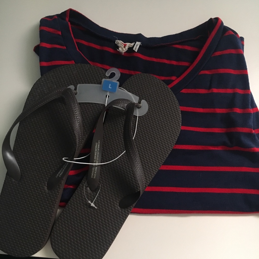 Red & blue striped v neck shirt